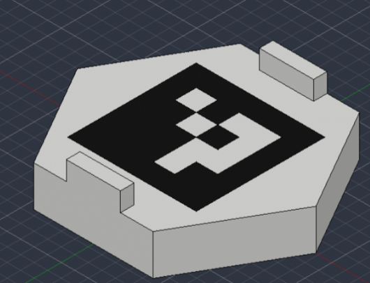 CAD view of the ArUco cell, with a white hexagonal base and black marker insert