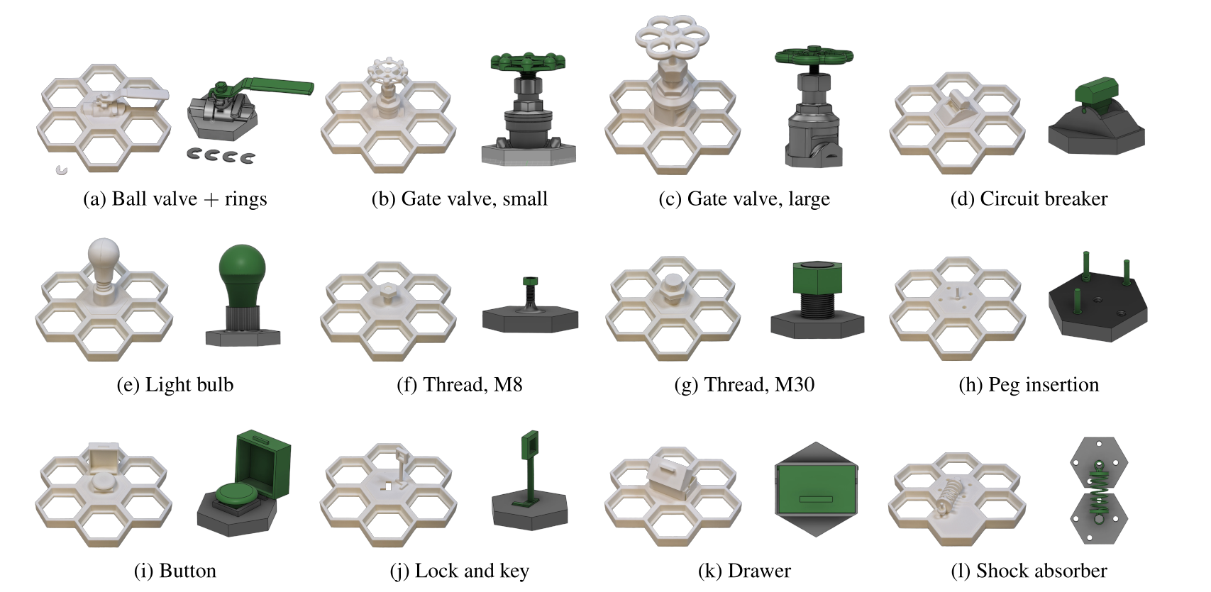 Overview of the twelve HiveBoard attachment designs
